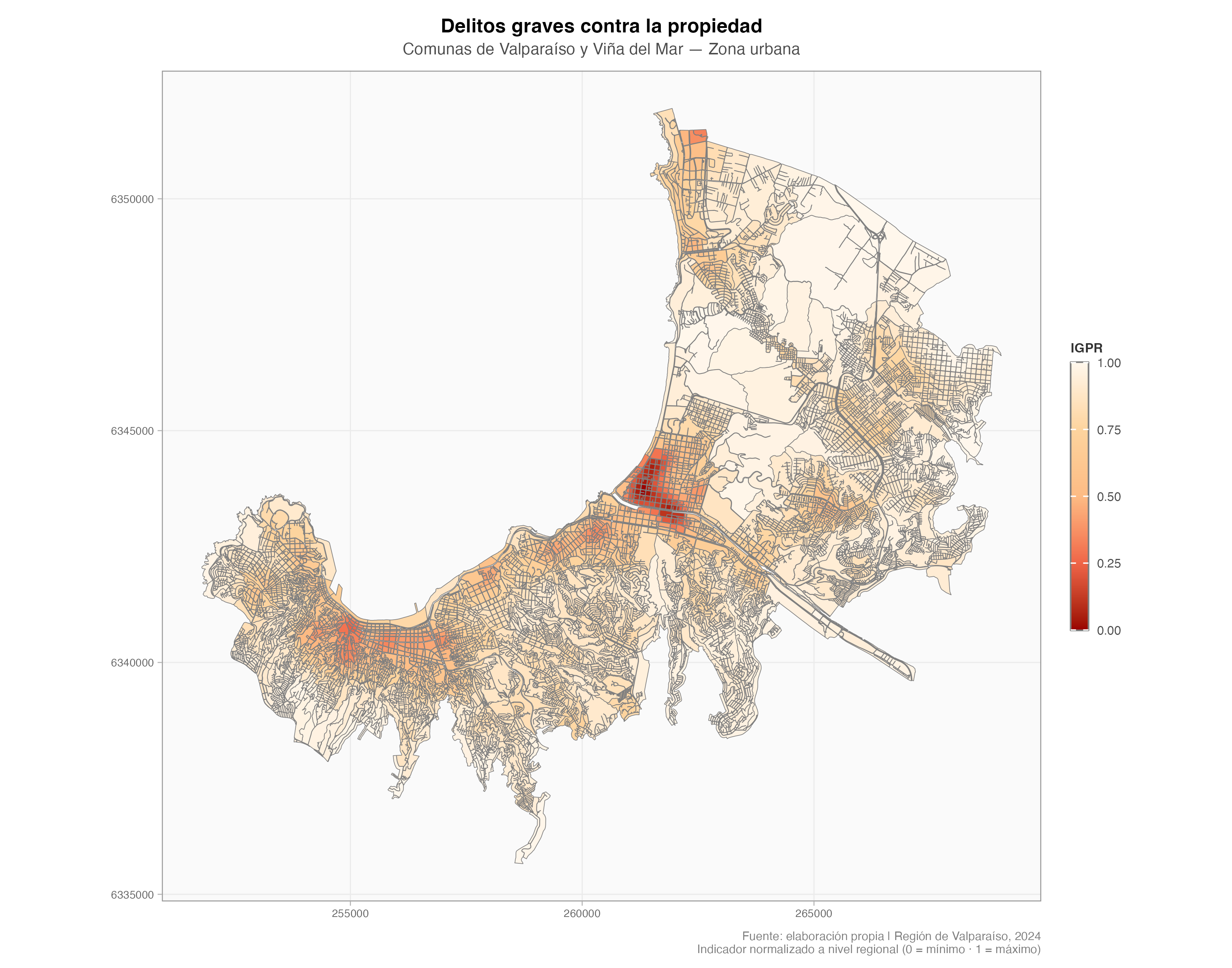 Mapa de indicador IGPR por manzana censal