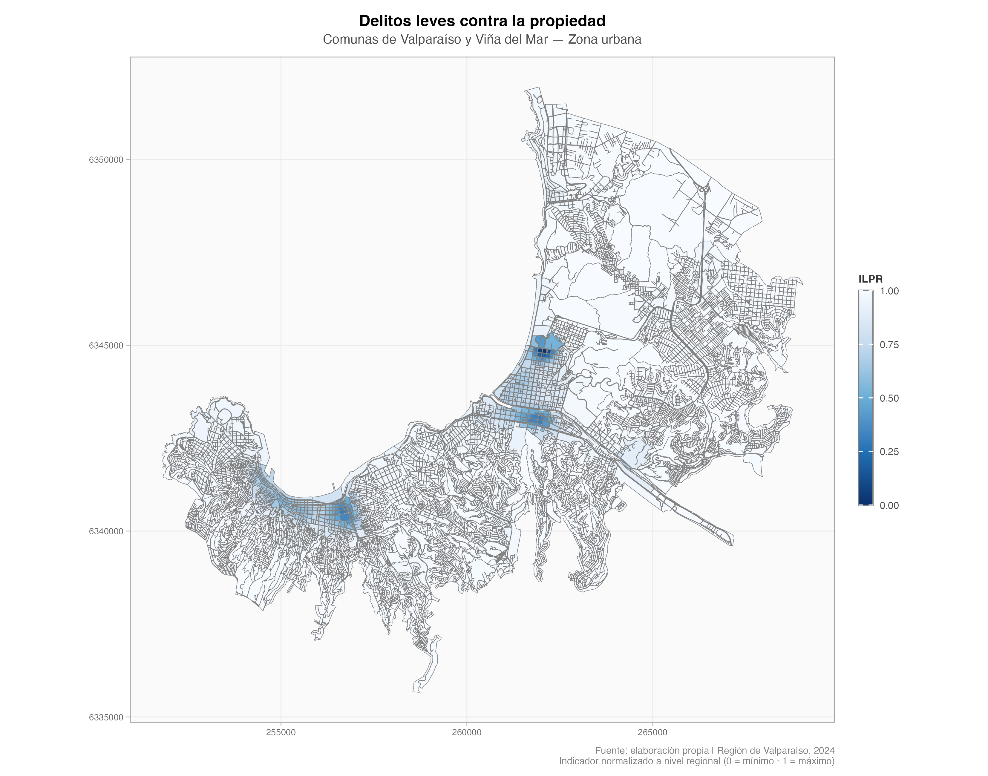 Mapa de indicador ILPR por manzana censal